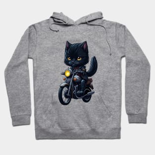 Biker Cute Black Cat Riding Motorcycle Hoodie